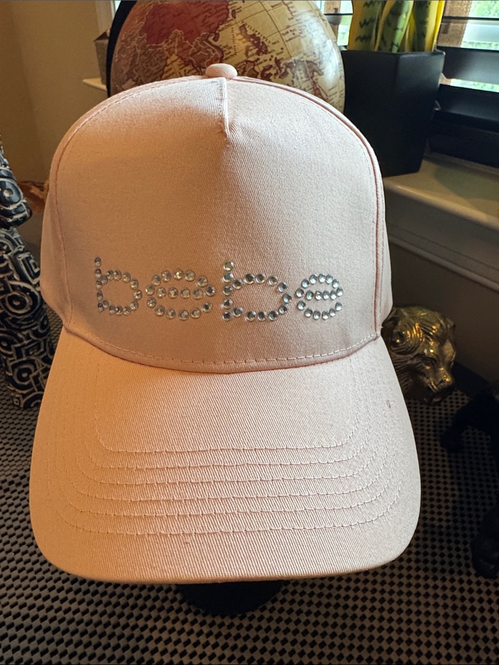 Rhinestone Bebe Logo Soft Pink Cap - Women